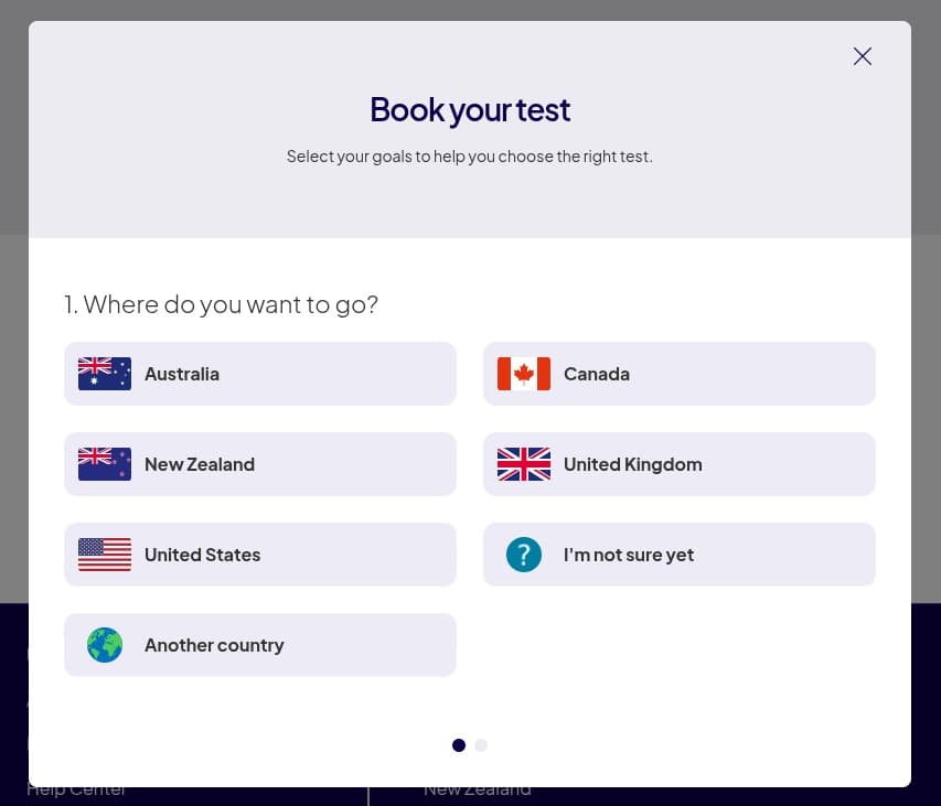 Select Country and Purpose